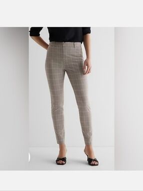 Express Editor High Ride Plaid Ankle Slim Pants - Taupe